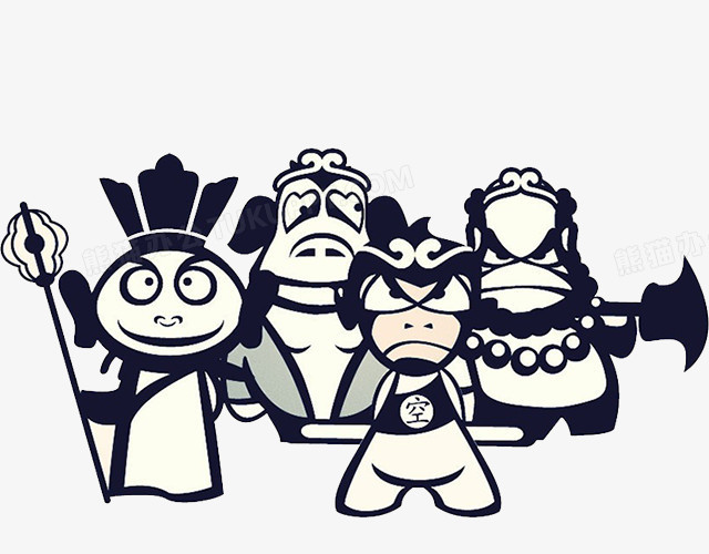 本作品全称为《彩色卡通风西游记师徒四人西天取经元素》,在整个配色