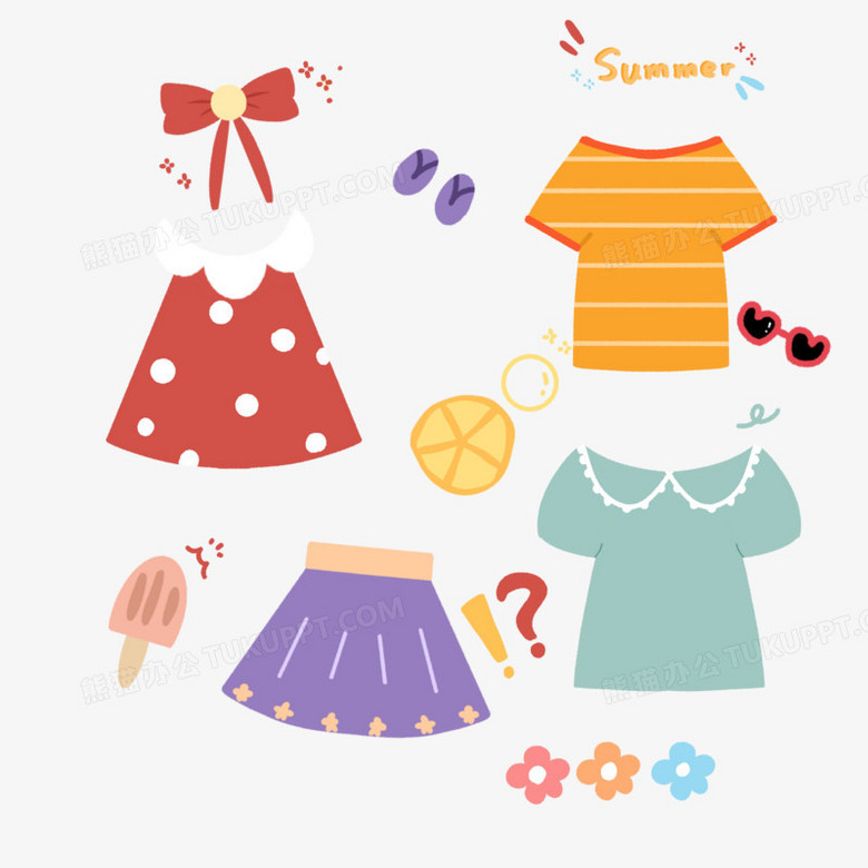 本作品全称为《卡通风彩色夏天小孩子服装套图创意元素》,使用 adobe