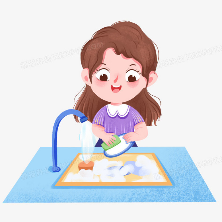 孩子洗碗的简笔画图片