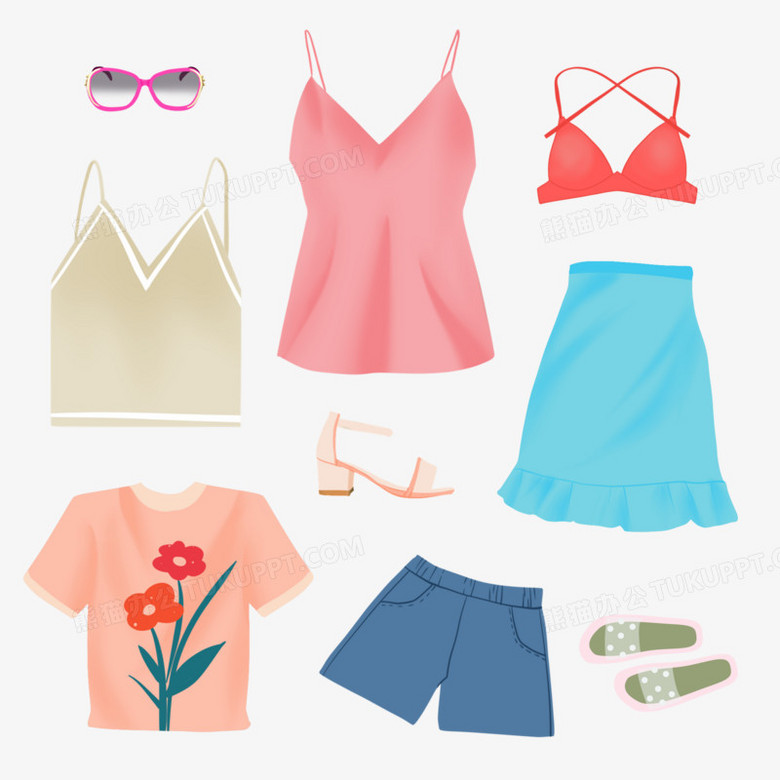 手绘女士夏季服装免抠素材