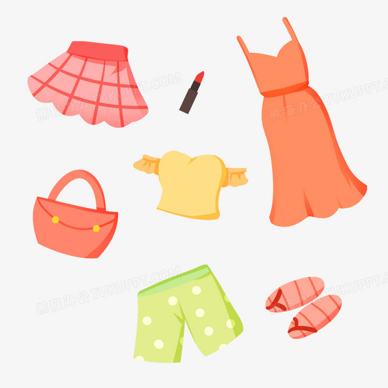 手绘卡通夏天女士服饰免抠素材