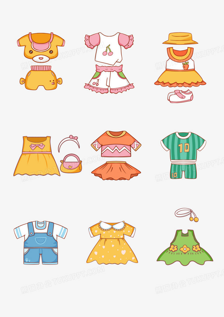 本作品全称为《卡通风彩色儿童夏装集锦创意元素》,由迷南文化传媒