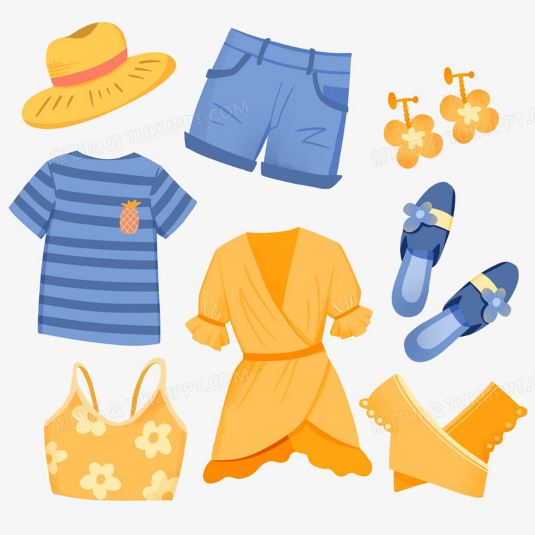 手绘夏天女士服装套图素材