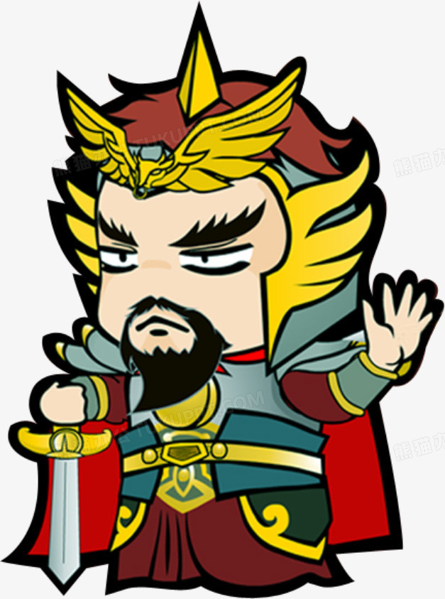 本作品全称为《彩色卡通手绘神气的武士将军创意元素》,在整个配色上