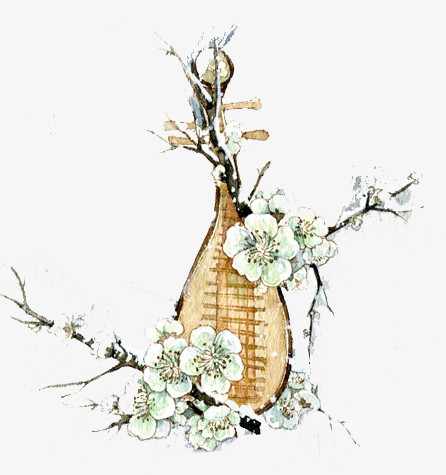 本作品全称为《彩色简约风琵琶鲜花创意元素》,在整个配色上使用多种