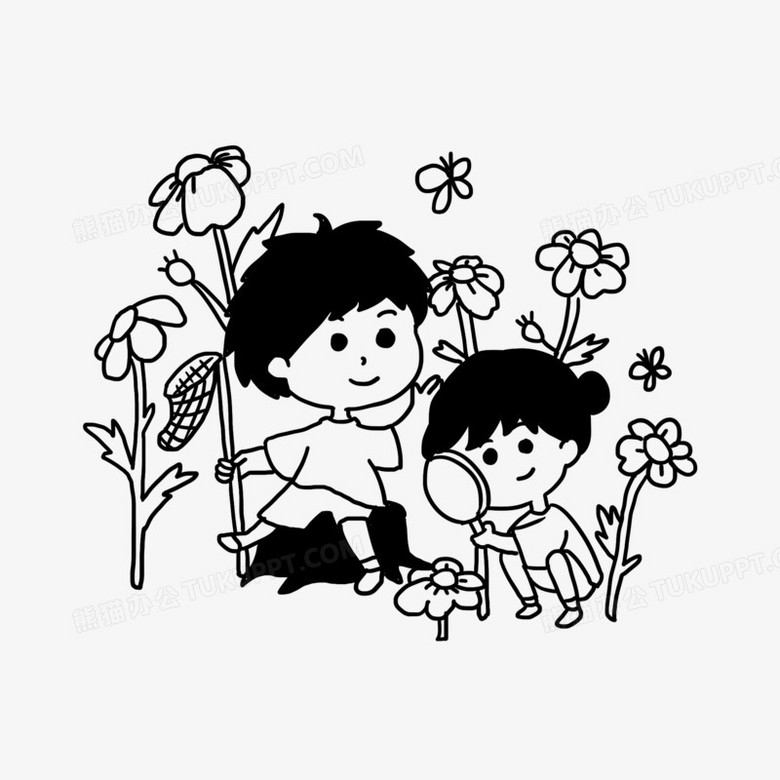卡通简笔画儿童观察植物元素