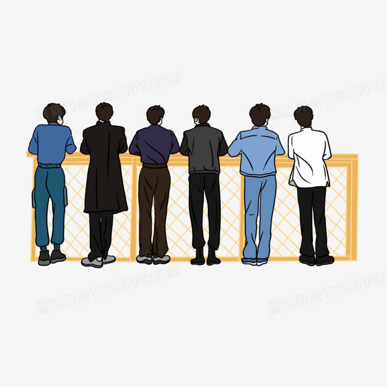卡通一排年轻人的背影免抠元素