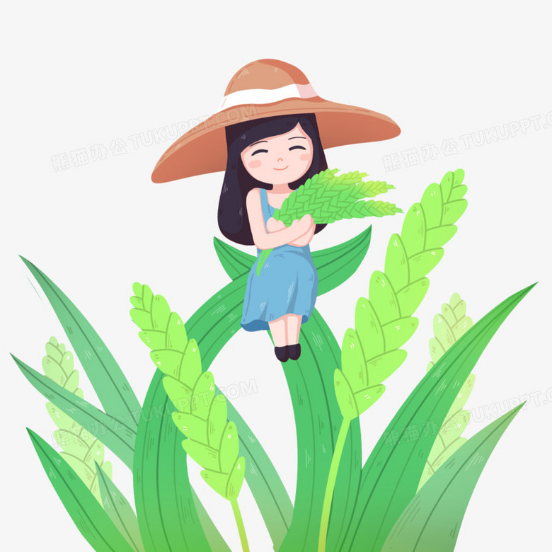 卡通女孩抱着麦穗微景观元素