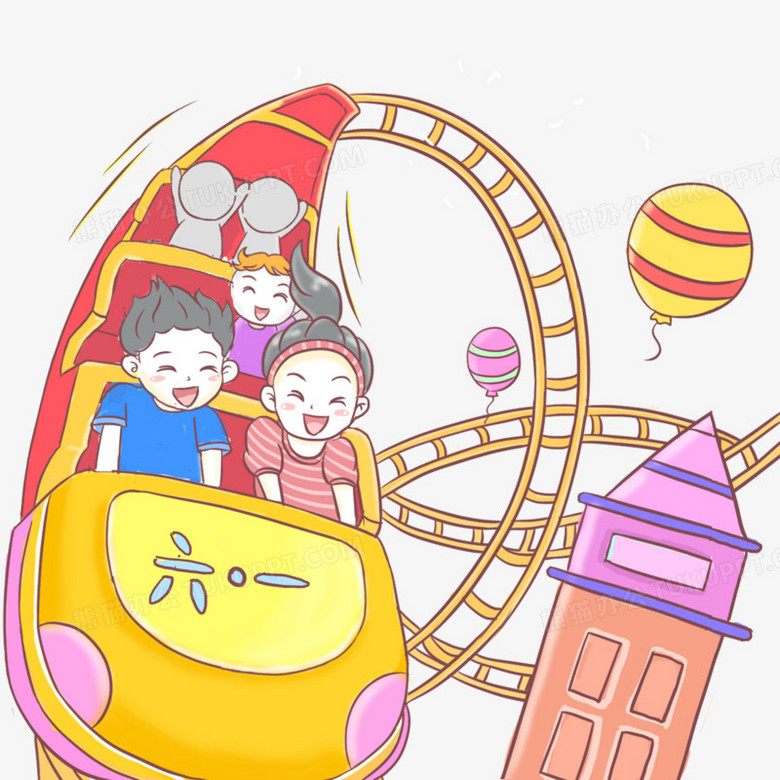 手绘卡通儿童游乐园玩耍元素