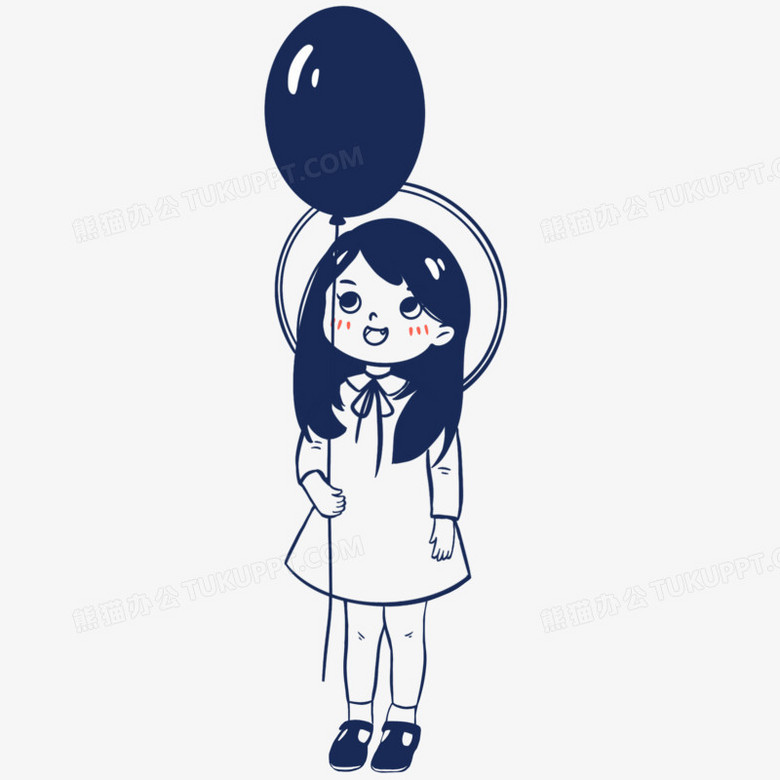 本作品全称为《卡通风蓝色小女孩玩气球线描创意元素》,主要应用