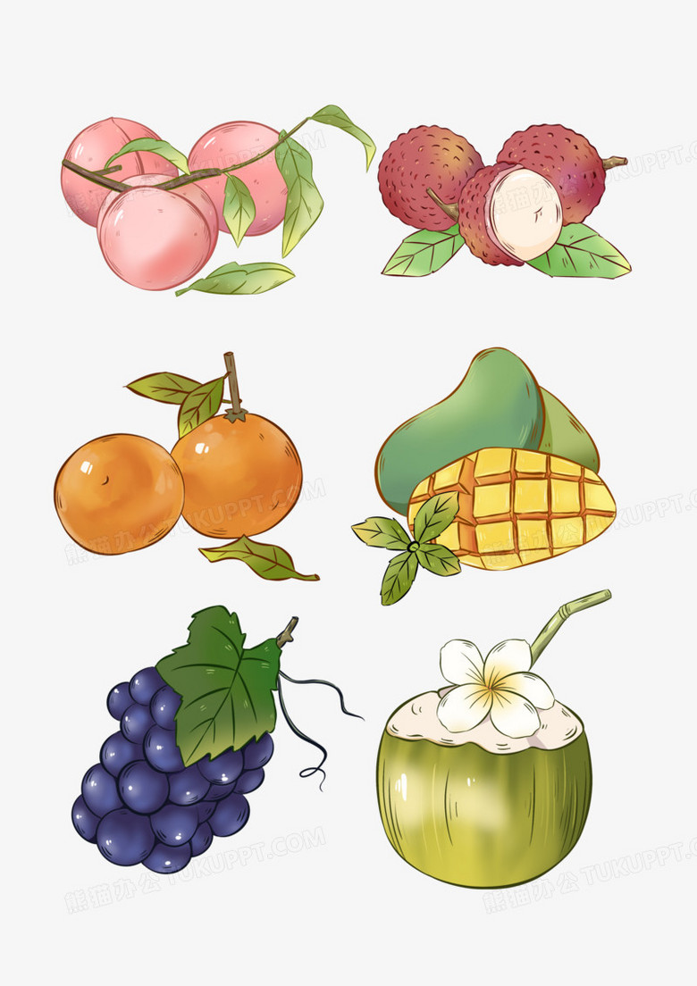 一组手绘风写实水果合集元素
