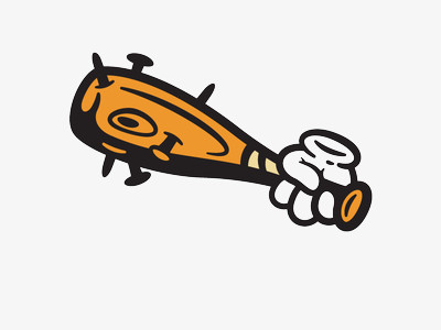 在整个配色上使用棕色作为基础色调,设计了一根狼牙棒,卡通风效果更