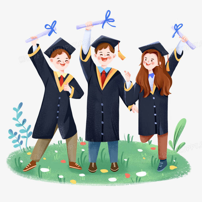 手绘卡通毕业季学生合影人物素材