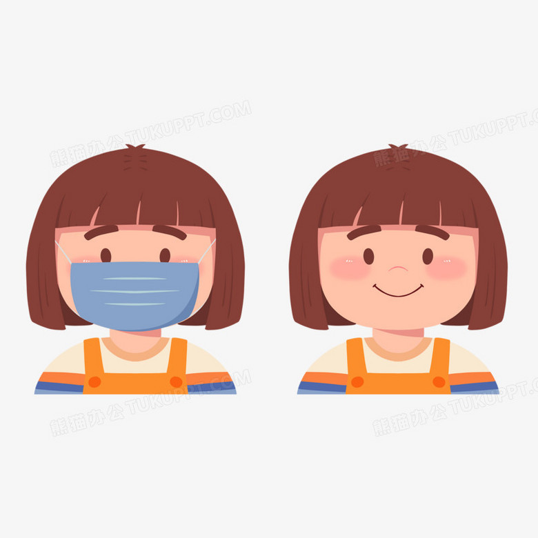 卡通戴口罩短发女孩人物形象素材
