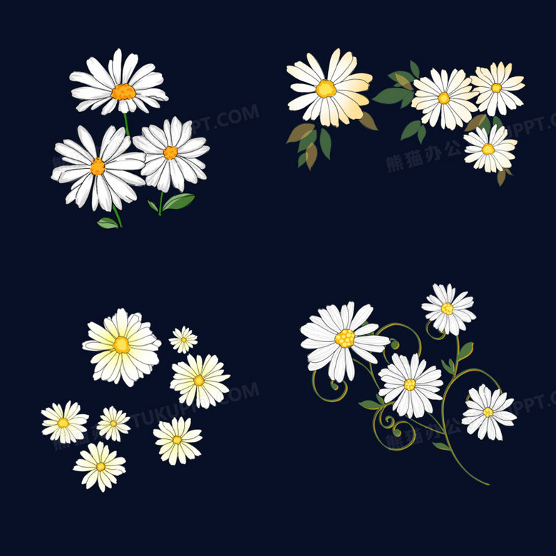 一组卡通小雏菊免抠元素