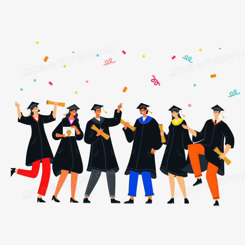 手绘毕业照学士服多人合影素材