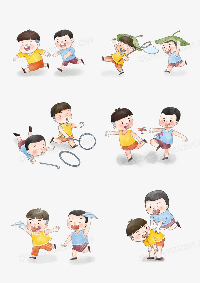 卡通小男孩童年追逐嬉戏素材之合集套图素材
