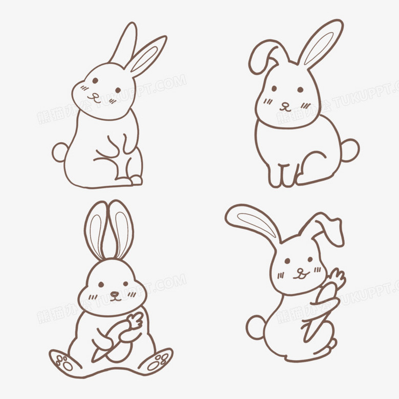 一组兔子线稿手绘合集素材