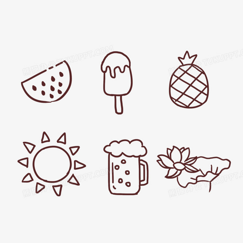 一组夏天线描小元素合集素材