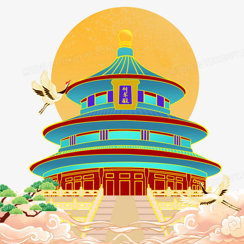 本作品全称为《中国风彩色物质文化遗产天坛创意元素》,使用 adobe