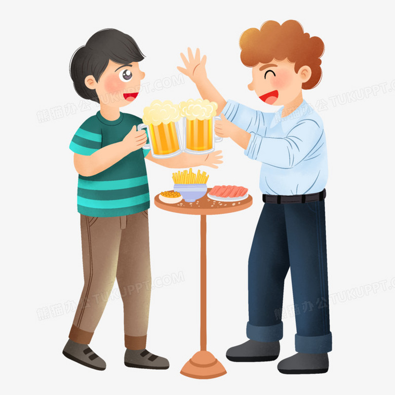 手绘插画风朋友聚餐一起喝啤酒元素
