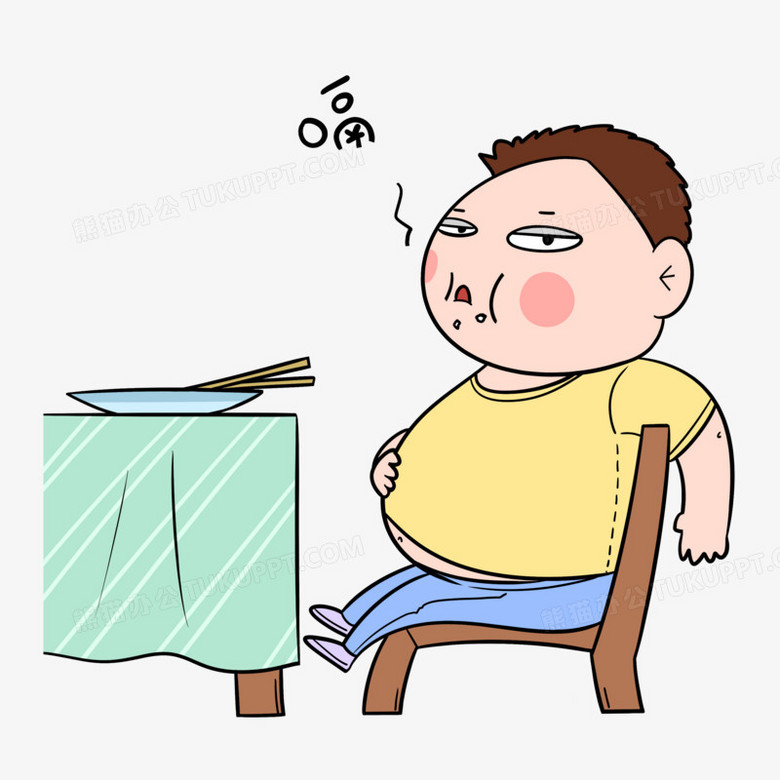 卡通男子吃饱打嗝表情包素材