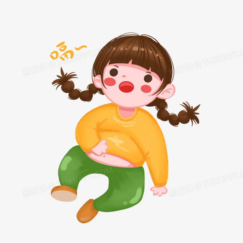 卡通手绘女孩吃饱打嗝素材