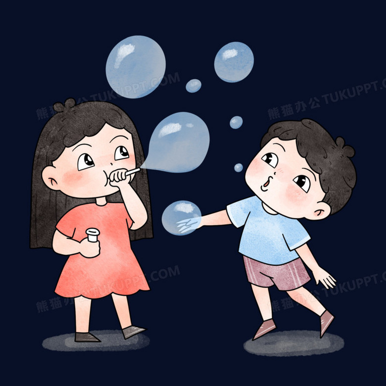 卡通复古风儿童童趣吹泡泡场景素材