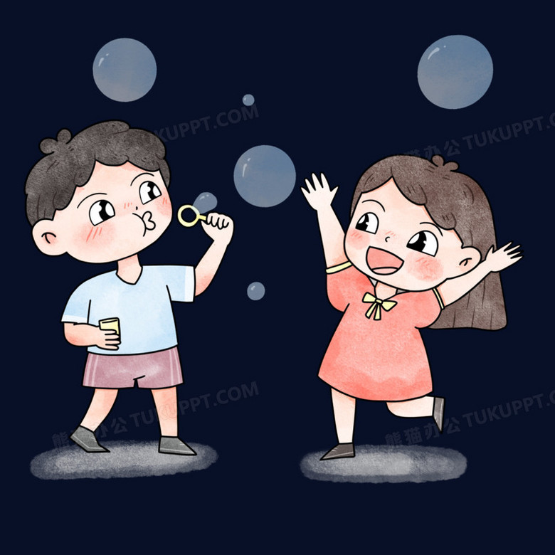 卡通复古风儿童童趣吹泡泡场景素材