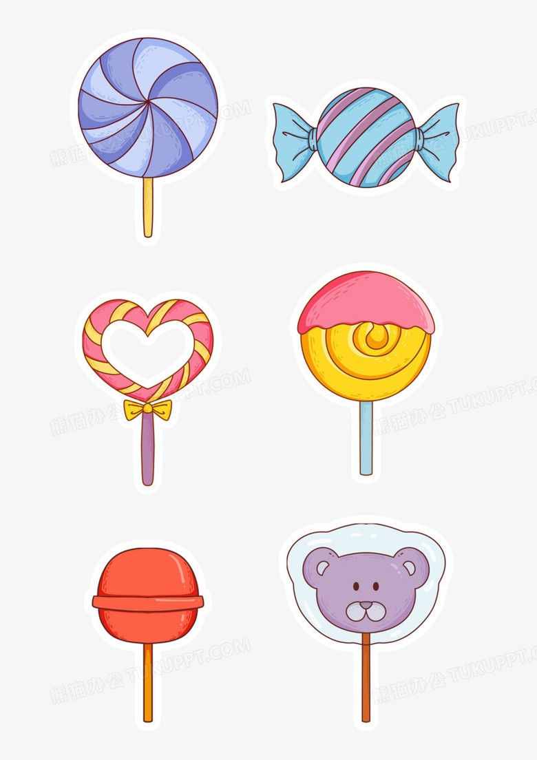 一组卡通简笔画糖果免抠元素