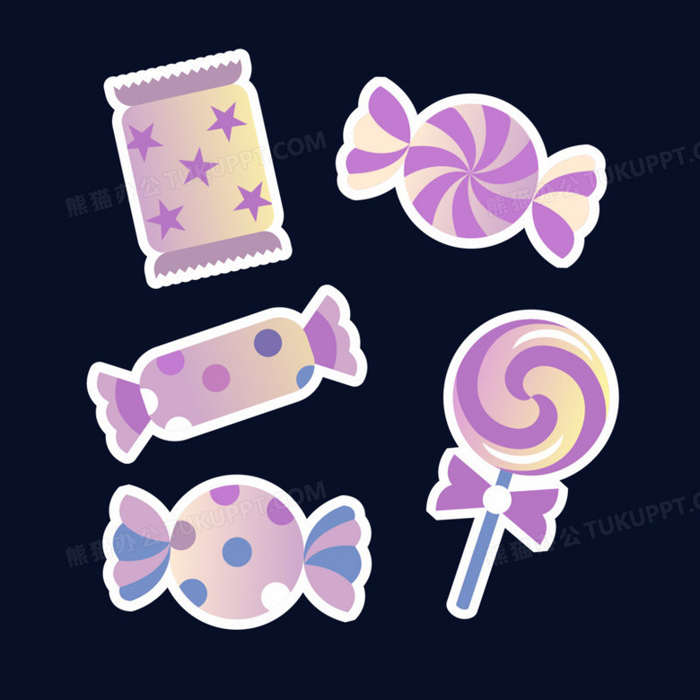 一组矢量渐变风糖果贴纸合集素材