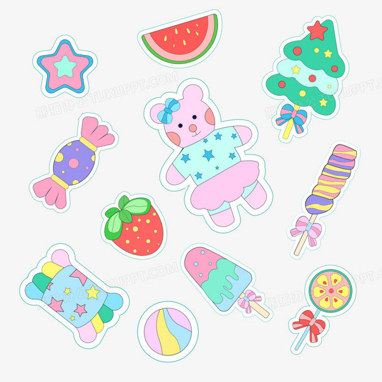 糖果贴纸免抠装饰元素,                                格式为 psd