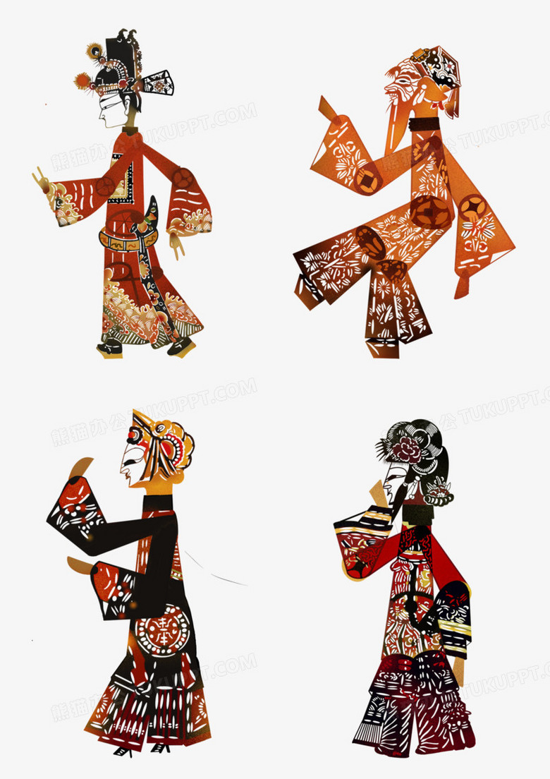 一组手绘写实非物质文化遗产皮影合集素材