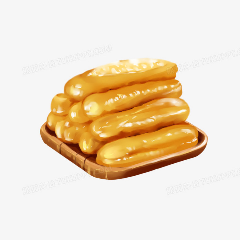 手绘写实插画风传统中式点心套图之油条素材