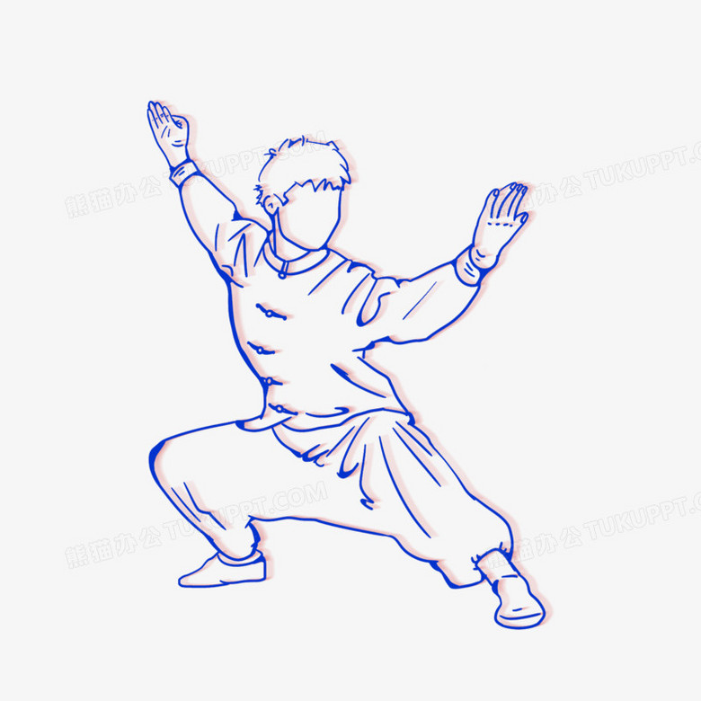 本作品全称为《卡通蓝色线稿武术人物套图动作二创意元素》,使用
