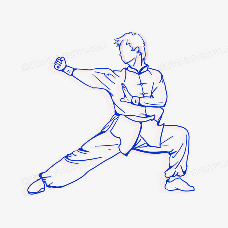 一组蓝色线稿武术人物套图动作三免抠元素png图片素材下载_元素png
