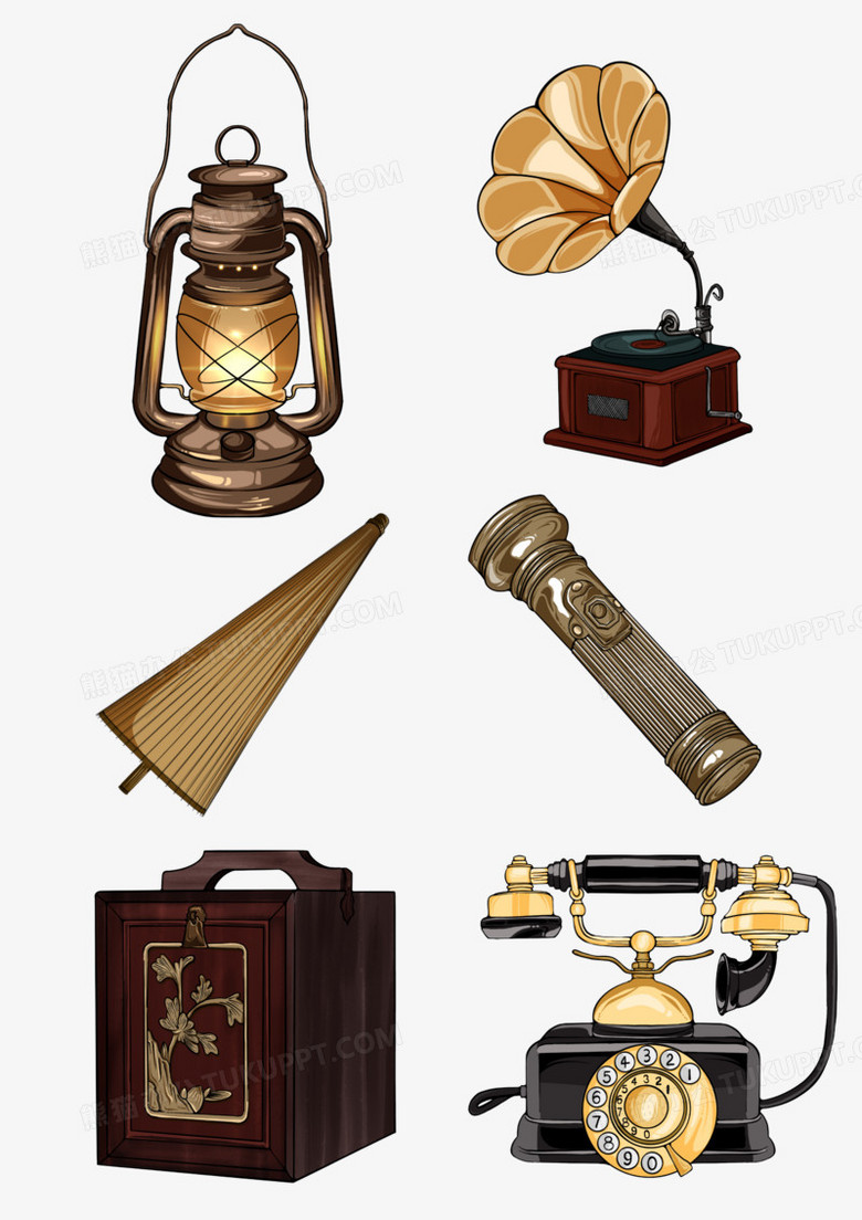 一组国潮风民国风老物件插画合集素材