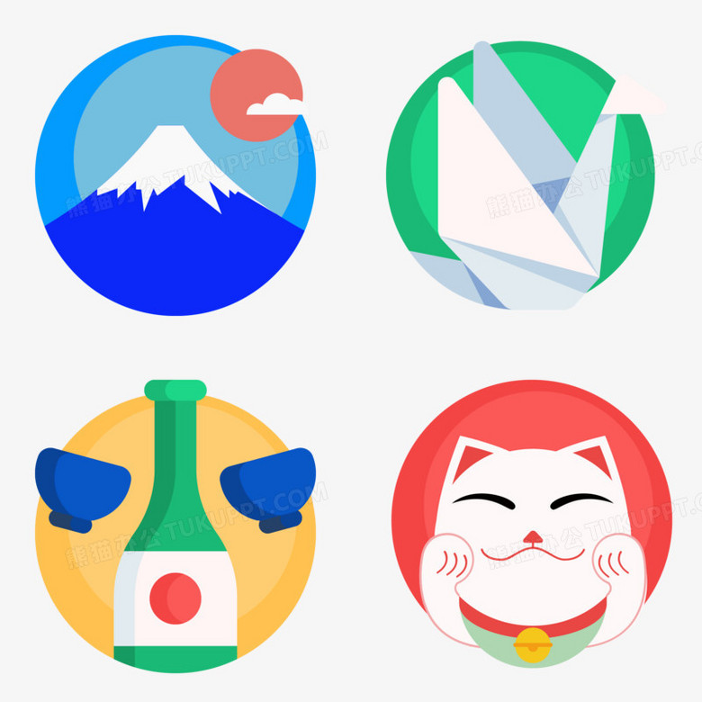 一组手绘日本日式图标免抠合集素材