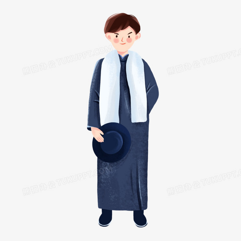 手绘卡通穿中山装的男人免抠元素