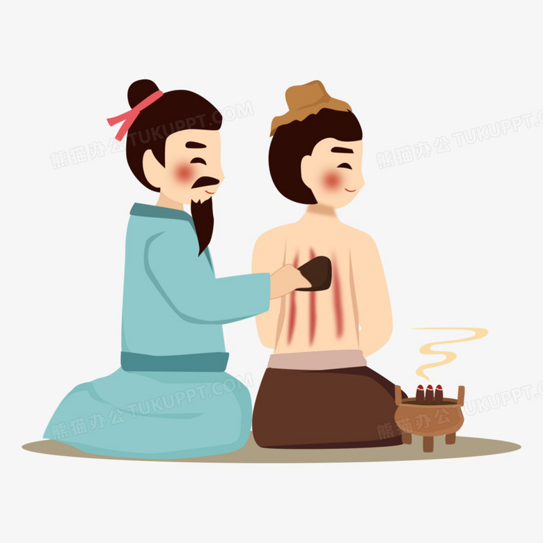 卡通矢量古代大夫给病人刮痧素材