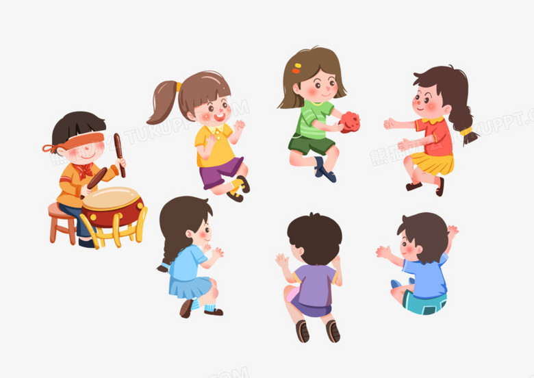 手绘儿童击鼓传花场景元素