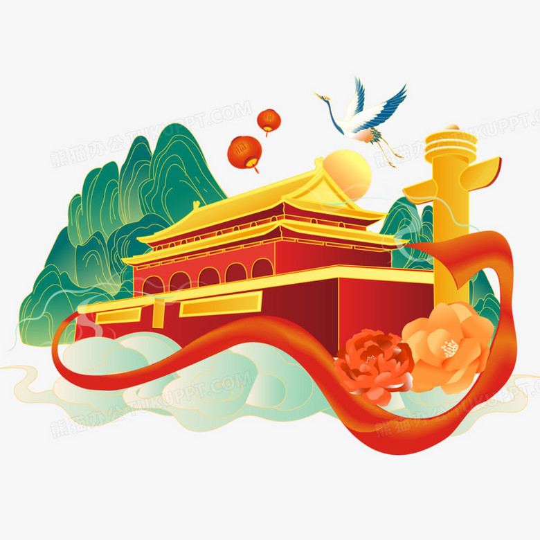 手绘创意国潮天安门华表素材