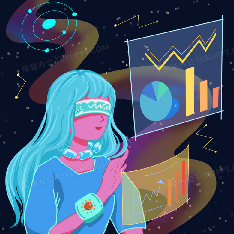 手绘插画风人物戴vr神游素材