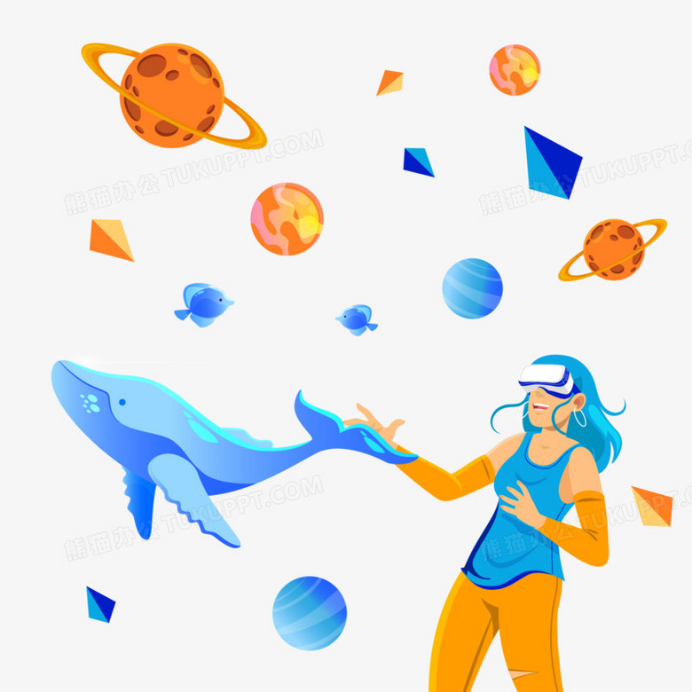 本作品全称为《卡通风彩色戴vr眼镜神游的男人创意元素》,由迷南文化