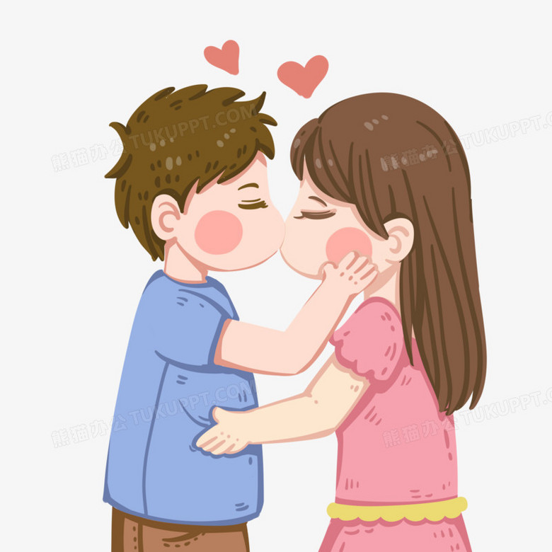 卡通可爱情侣接吻元素