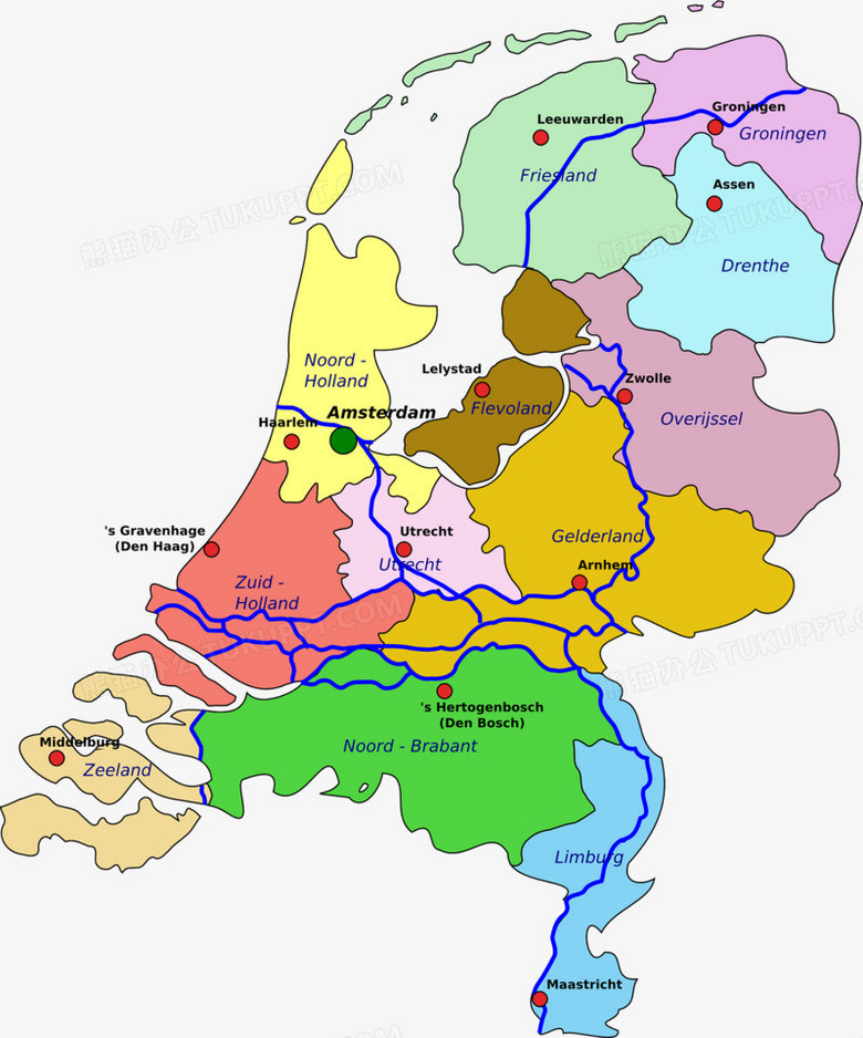 彩色荷兰地图