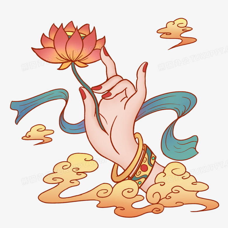 手绘国潮敦煌佛手祥云素材