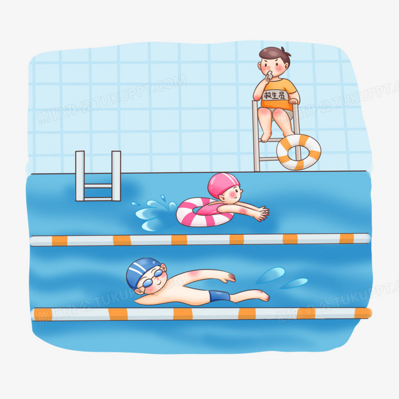 本作品全称为《卡通风彩色在教练陪同下游泳创意元素》,由迷南文化