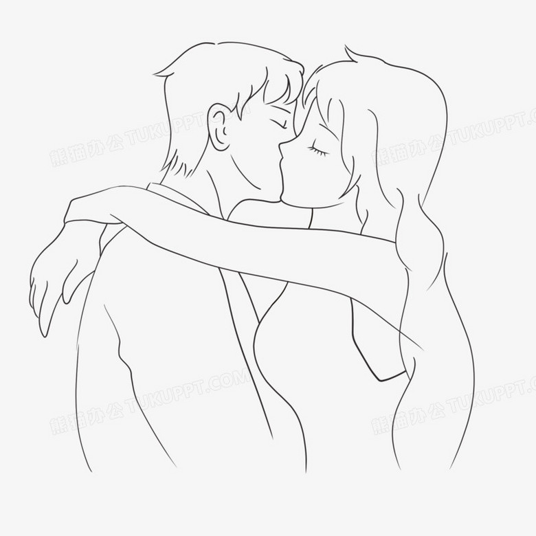 动漫情侣接吻的素描画图片