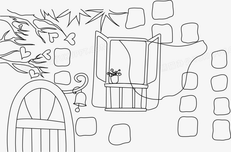 矢量窗户 门 树叶 铃铛